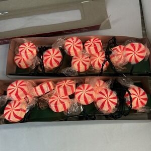 2 Sets of 10 Peppermint Red and White Christmas Candy String Lights Read
